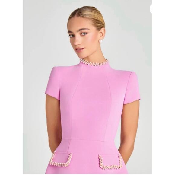 Nadine Merabi Simone Pink Pearl Mini Dress - US Size 12 - Picture 2 of 8